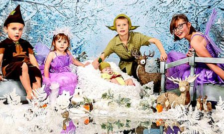 Archie, Lilly Jo, Teddy (in the manger) Charlie and Poppy during their festive shoot