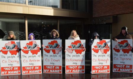 ‘ABORTION: NOT IN OUR NAME’ demonstration in opposition to Amnesty International’s ‘My Body My Rights’ Campaign launch at the MAC in Belfast City Centre.