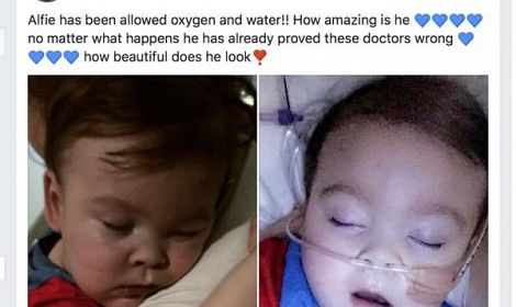 Alfie Evans clings to life after Alder Hey hospital 'removes life support' as his father says terminally-ill boy has been breathing on his own in his mother's arms since last night
